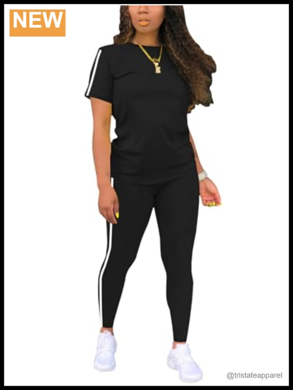 Women's 2 Piece Workout Set Striped Short Sleeve Top & Long Jogger Pants